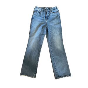 GOOD AMERICAN Women's Size 6/28 Blue Straight Jeans High-Rise Raw Hem Distressed